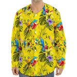 Parrot Tropical Pattern Print Long Sleeve Baseball Jersey