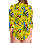 Parrot Tropical Pattern Print Long Sleeve Swimsuit
