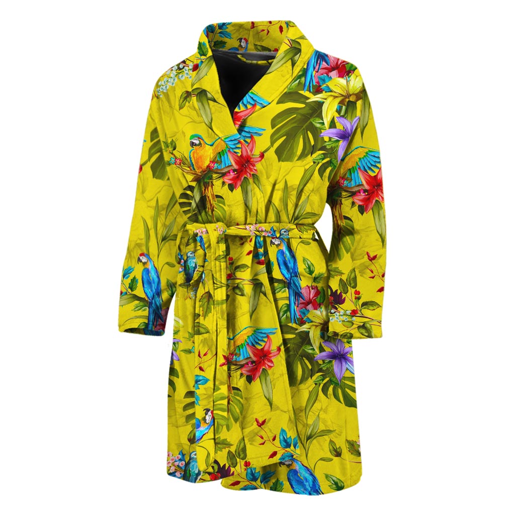 Parrot Tropical Pattern Print Men's Bathrobe