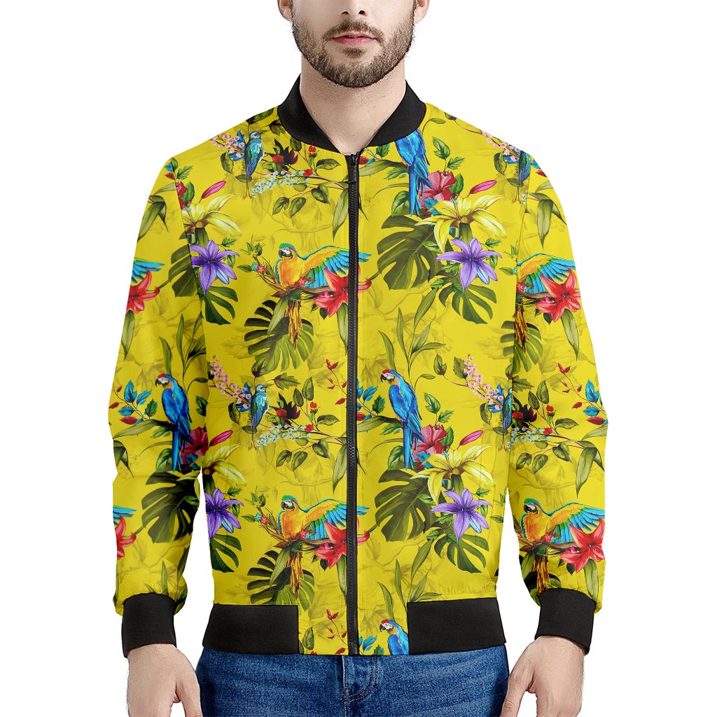 Parrot Tropical Pattern Print Men's Bomber Jacket