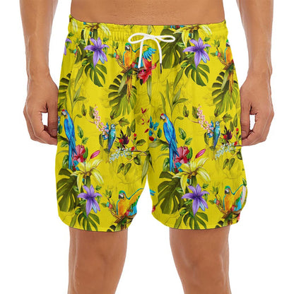Parrot Tropical Pattern Print Men's Split Running Shorts