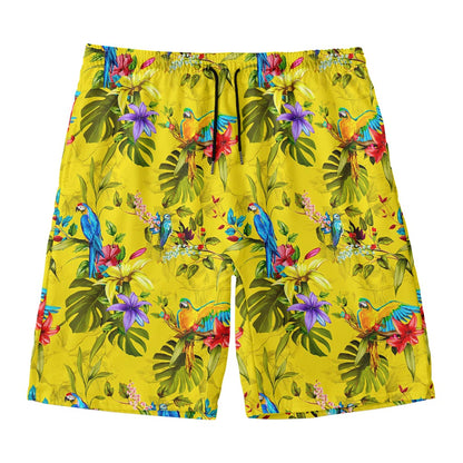 Parrot Tropical Pattern Print Men's Swim Trunks