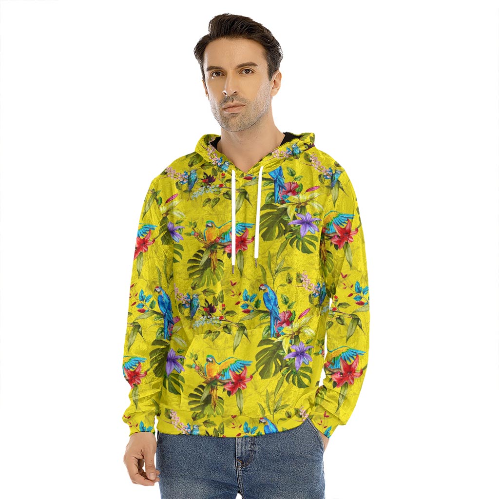 Parrot Tropical Pattern Print Men's Velvet Pullover Hoodie
