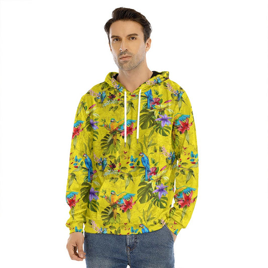 Parrot Tropical Pattern Print Men's Velvet Pullover Hoodie