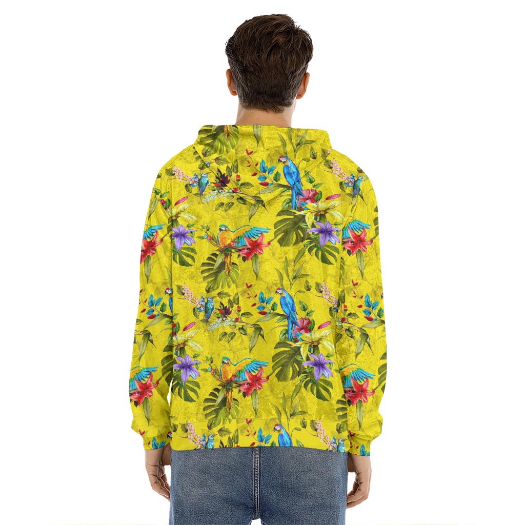 Parrot Tropical Pattern Print Men's Velvet Pullover Hoodie