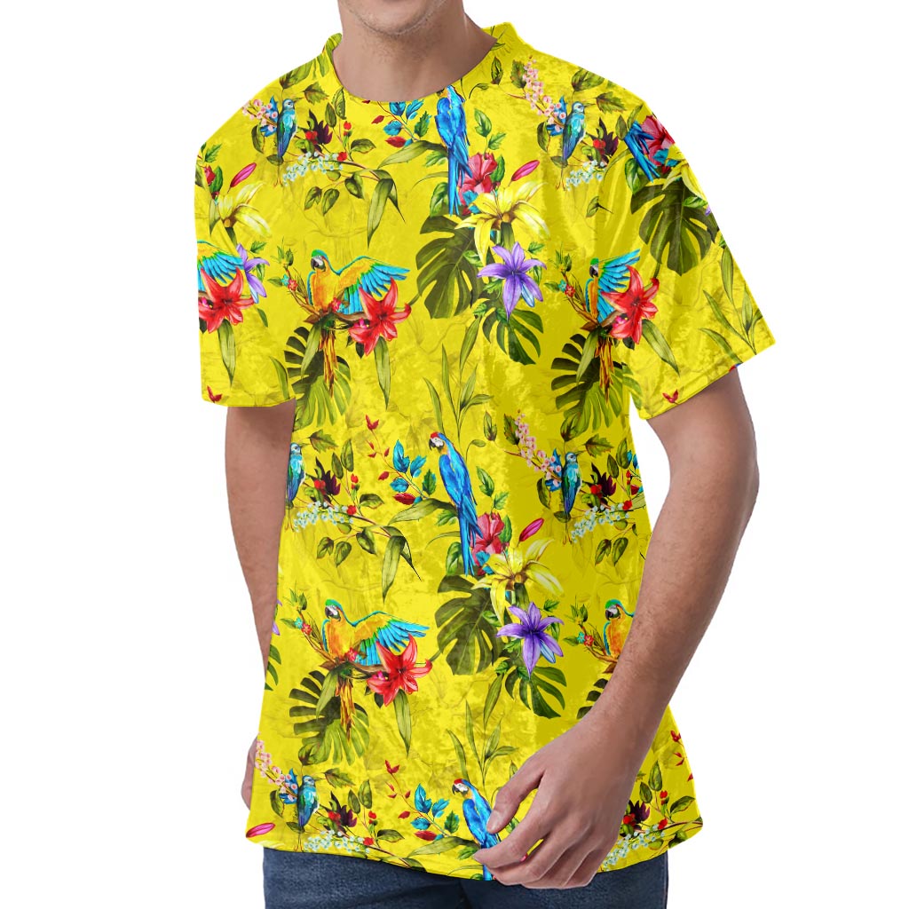 Parrot Tropical Pattern Print Men's Velvet T-Shirt