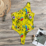Parrot Tropical Pattern Print One Shoulder Bodysuit
