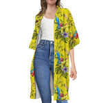 Parrot Tropical Pattern Print Open Front Beach Cover Up