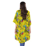 Parrot Tropical Pattern Print Open Front Beach Cover Up