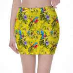 Parrot Tropical Pattern Print Pencil Mini Skirt