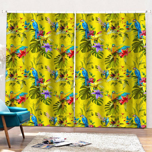 Parrot Tropical Pattern Print Pencil Pleat Curtains