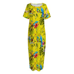 Parrot Tropical Pattern Print Short Sleeve Long Nightdress