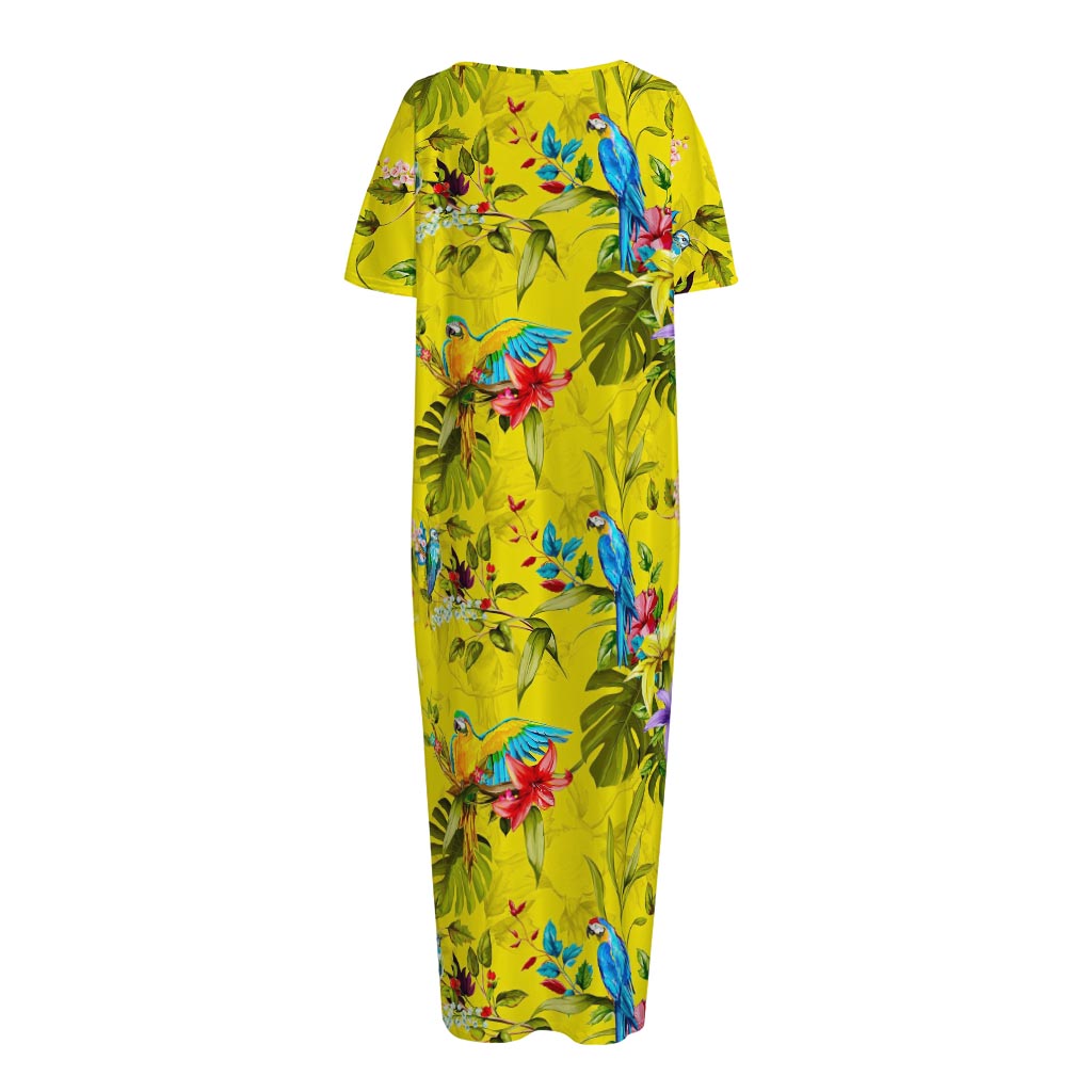 Parrot Tropical Pattern Print Short Sleeve Long Nightdress