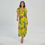 Parrot Tropical Pattern Print Short Sleeve Maxi Dress