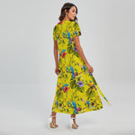 Parrot Tropical Pattern Print Short Sleeve Maxi Dress