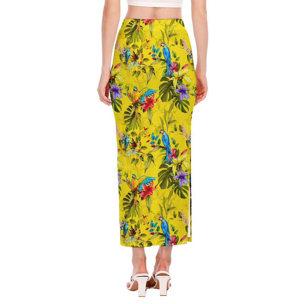 Parrot Tropical Pattern Print Side Slit Maxi Skirt