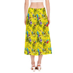 Parrot Tropical Pattern Print Side Slit Midi Skirt