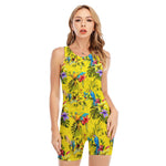 Parrot Tropical Pattern Print Sleeveless One Piece Swimsuit