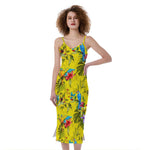 Parrot Tropical Pattern Print Slim Fit Midi Cami Dress
