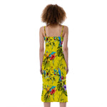 Parrot Tropical Pattern Print Slim Fit Midi Cami Dress