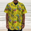 Parrot Tropical Pattern Print Textured Short Sleeve Shirt