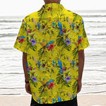 Parrot Tropical Pattern Print Textured Short Sleeve Shirt