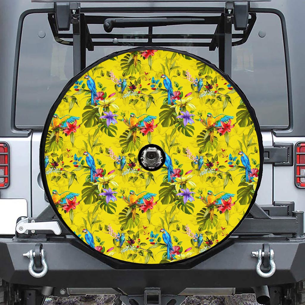 Parrot Tropical Pattern Print Tire Cover With Camera Hole