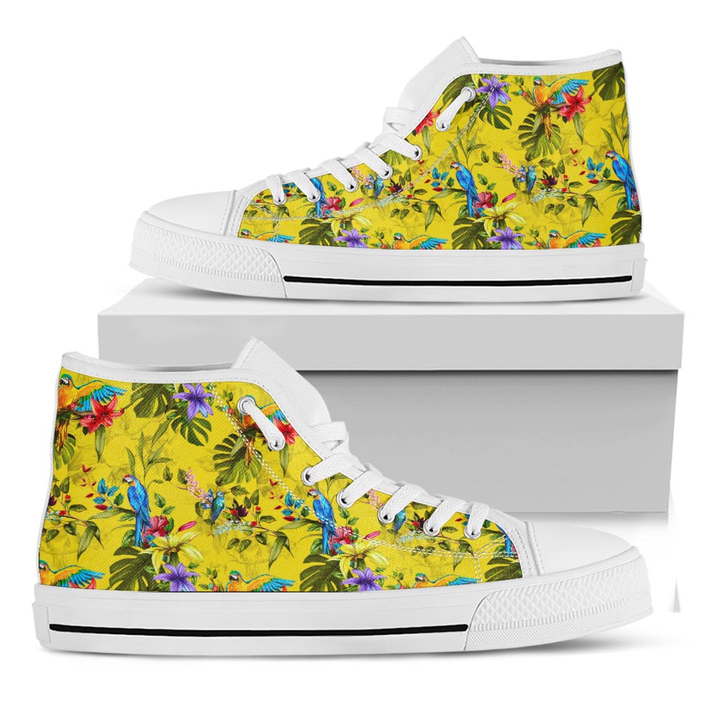 Parrot Tropical Pattern Print White High Top Sneakers