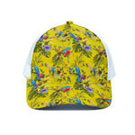 Parrot Tropical Pattern Print White Mesh Trucker Cap