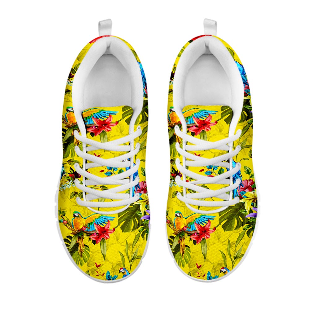Parrot Tropical Pattern Print White Running Shoes