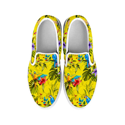 Parrot Tropical Pattern Print White Slip On Sneakers