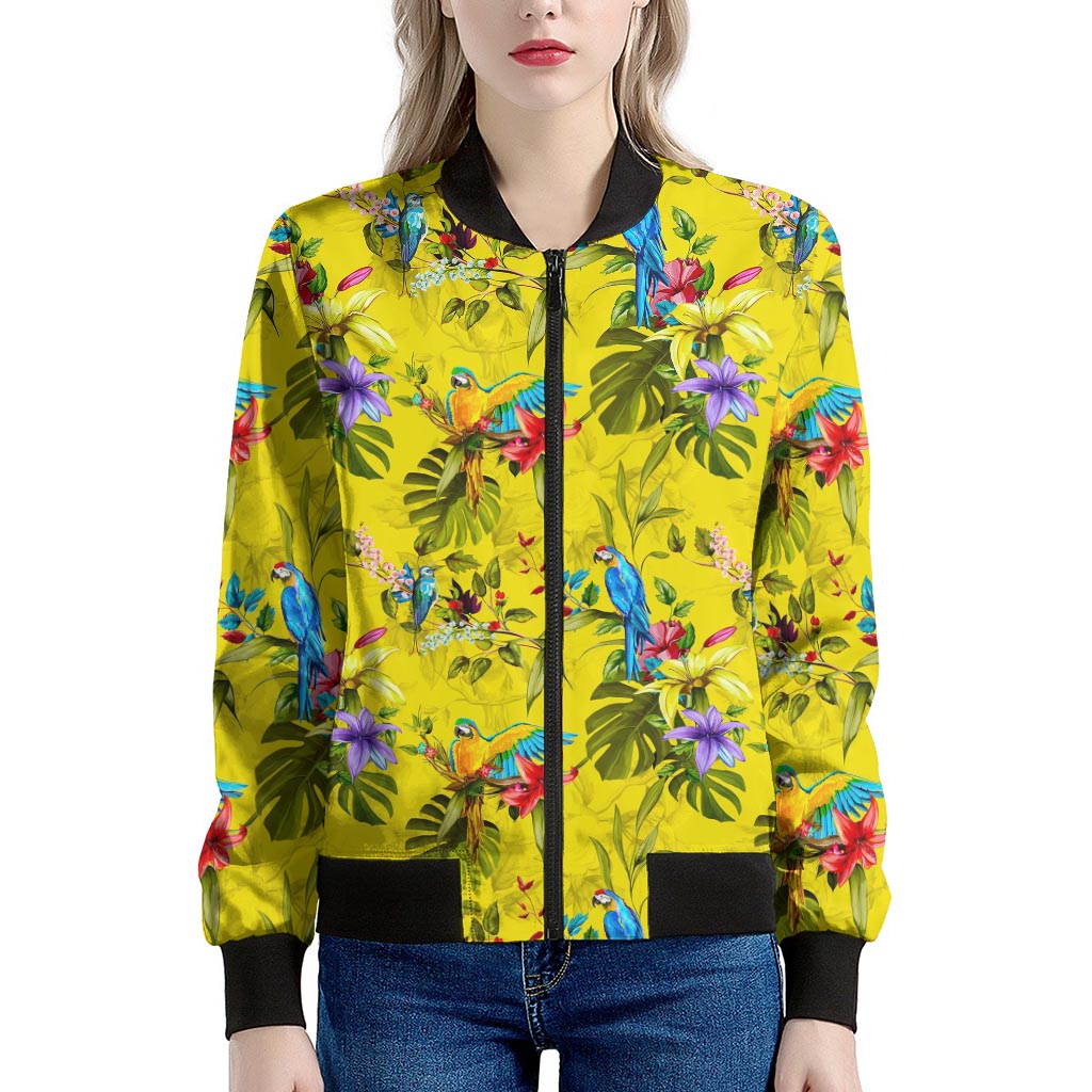 Parrot Tropical Pattern Print Women's Bomber Jacket