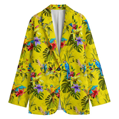 Parrot Tropical Pattern Print Women's Cotton Blazer
