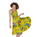 Parrot Tropical Pattern Print Sleeveless Knee Length Dress