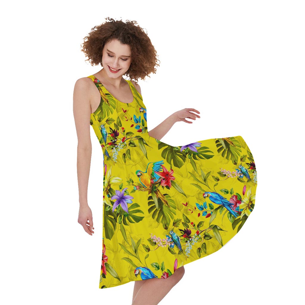 Parrot Tropical Pattern Print Women's Sleeveless Dress