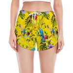 Parrot Tropical Pattern Print Women's Split Running Shorts