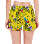 Parrot Tropical Pattern Print Women's Split Running Shorts