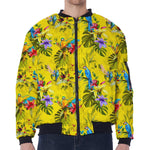 Parrot Tropical Pattern Print Zip Sleeve Bomber Jacket
