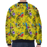 Parrot Tropical Pattern Print Zip Sleeve Bomber Jacket