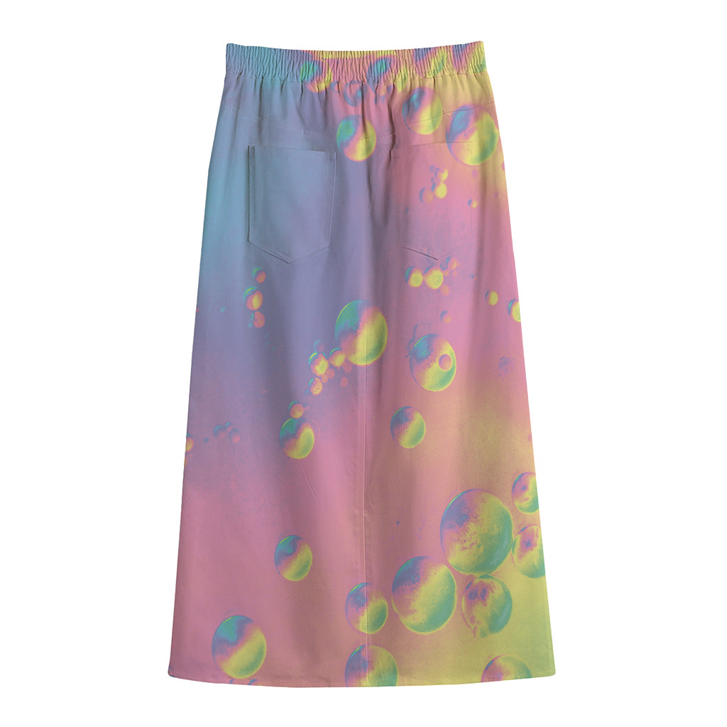 Pastel Acid Melt Print Cotton Front Slit Maxi Skirt