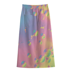 Pastel Acid Melt Print Cotton Front Slit Maxi Skirt