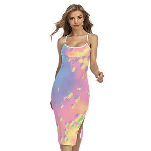 Pastel Acid Melt Print Cross Back Cami Dress