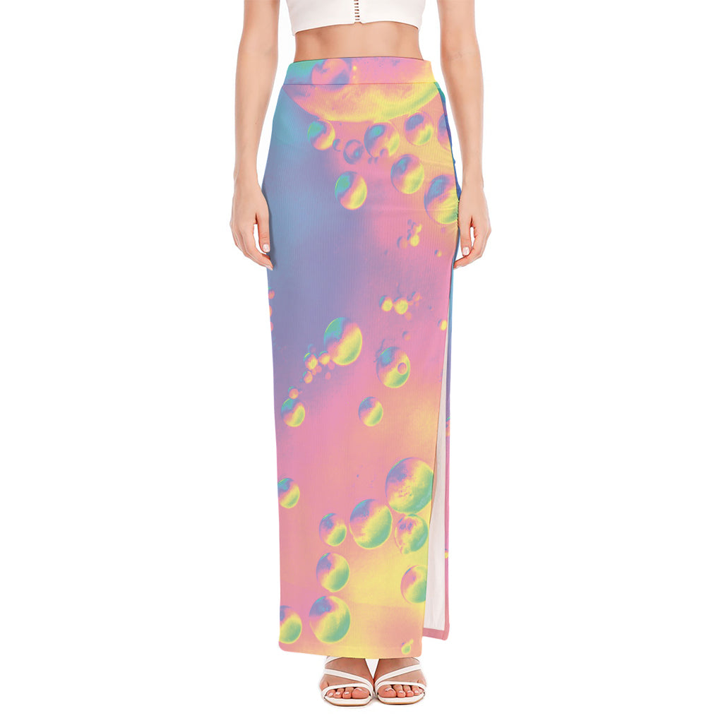 Pastel Acid Melt Print High Slit Maxi Skirt