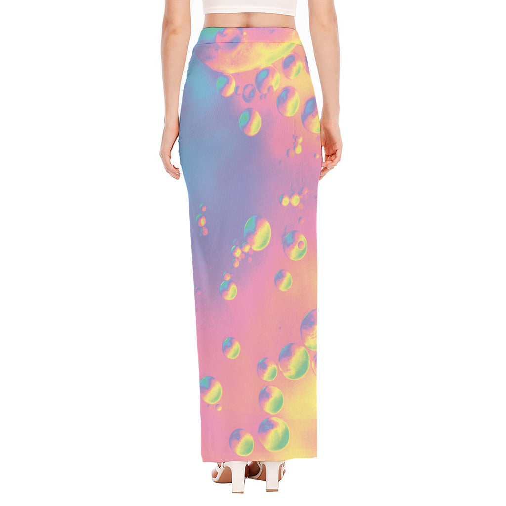 Pastel Acid Melt Print High Slit Maxi Skirt