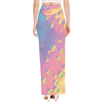 Pastel Acid Melt Print High Slit Maxi Skirt