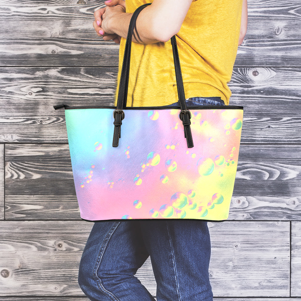 Pastel Acid Melt Print Leather Tote Bag