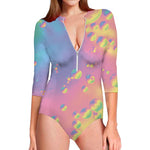 Pastel Acid Melt Print Long Sleeve Swimsuit