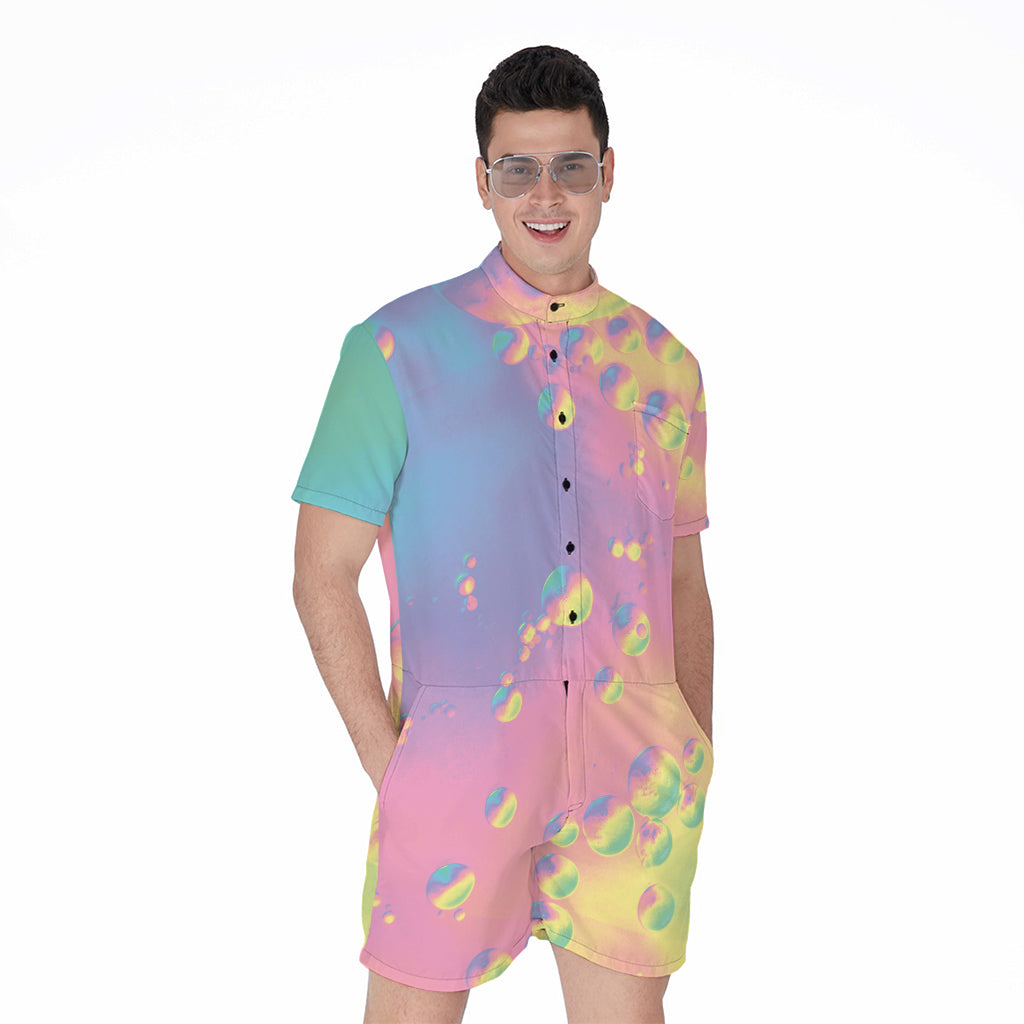 Pastel Acid Melt Print Men's Rompers