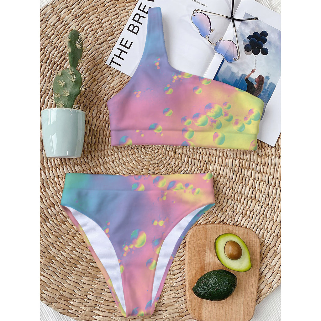 Pastel Acid Melt Print One Shoulder Bikini Top