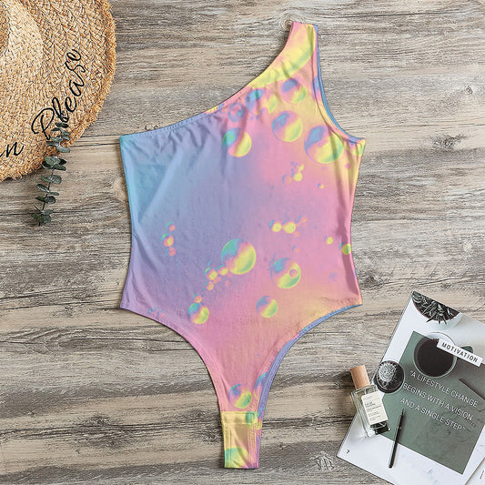 Pastel Acid Melt Print One Shoulder Bodysuit
